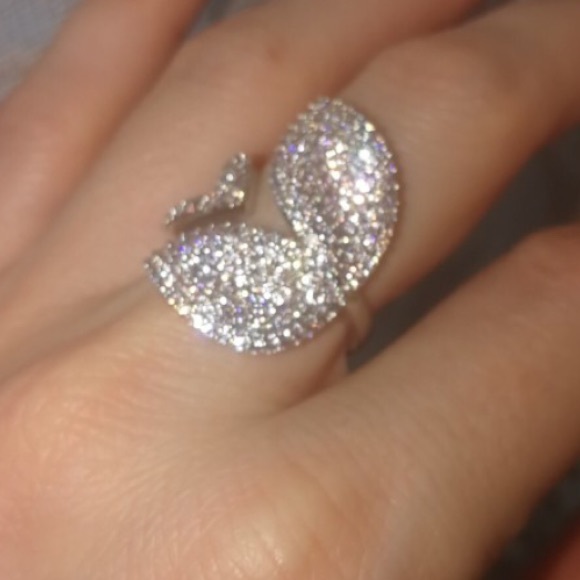 PP AAA Pave 3 Leaf Design Open Ring Fits 7-8.5 - Picture 2 of 8